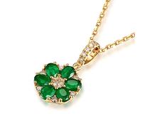 NZVCQVPU Necklace 18 Carat Red Round Flower with Emerald 0.95Ct Pendant Chain Wedding for Women Rose