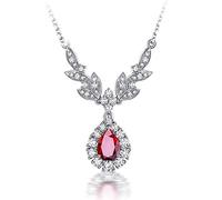 NZVCQVPU Necklace 18 Carat White Leaf Drop with Ruby ??0.69Ct Pendant Chain Wedding for Women White