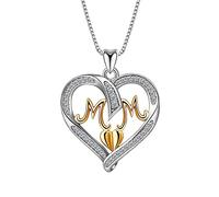 NZVCQVPU Necklace, Necklaces for Women 18K White & Yellow Diamond Double Heart Mom Pendant Necklaces for Mom 2.7x2cm