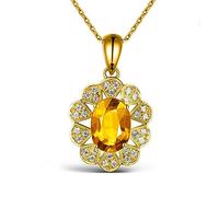 NZVCQVPU Necklace with Pendant Flower with Citrine 1.67Ct Ladies Wedding Chain 750 Yellow