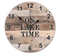 NZVCQVPU On Lake Time Wall Clock Fence Wooden Grain 12 Inch Wall Clocks Battery Operated Non-Ticking Farmhouse Home Decor Wall Decor for Living Room Kitchen Bedroom Bathroom