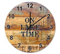 NZVCQVPU On Lake Time Wall Clock Weathered Wooden Round Decorative Clocks Battery Operated 12 Inch Silent Farmhouse Wall Decor Home Decor for Home Kitchen Office School Bathroom