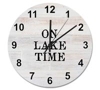 NZVCQVPU On Lake Time Wall Clock Weathered Wooden Round Decorative Clocks Battery Operated 12 Inch Silent Farmhouse Wall Decor Home Decor for Home Kitchen Office School Bathroom