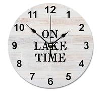 NZVCQVPU On Lake Time Wall Clock Weathered Wooden Round Decorative Clocks Battery Operated 12 Inch Silent Farmhouse Wall Decor Home Decor for Home Kitchen Office School Bathroom
