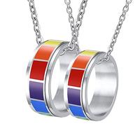 NZVCQVPU Para el anillo de parejas, collares para parejas anillo LGBT personalizado de acero inoxidable con esmalte arcoiris para novia