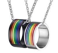 NZVCQVPU Para el anillo de parejas, el acero inoxidable negro de parejas personaliza el anillo LGBT de 10 mm con regalo de esmalte arcoiris para hombres