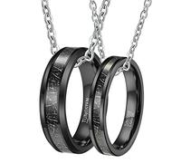 NZVCQVPU Personalized Name Ring, 4MM 6MM Black Ring Inlay Metal Tungsten Necklace Charm His and Hers Necklace Sets