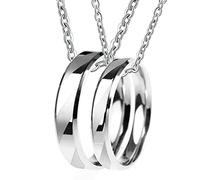 NZVCQVPU Promise Necklace for Couples, Matte and Polished Ring with Beveled Edge Wedding Bands for Women Stainless Steel His and Her Necklaces