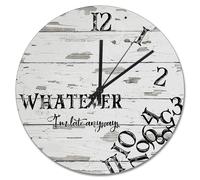 NZVCQVPU Reloj de pared de 15 pulgadas de madera antigua, grietas, color marrón oscuro, funciona con pilas Whatever I'm Late Anyways She Shed Decor Living Room Bedroom Kitchen Christmas Birthday Gift