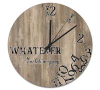 NZVCQVPU Reloj de pared de 15 pulgadas de madera antigua, grietas, color marrón oscuro, funciona con pilas Whatever I'm Late Anyways She Shed Decor Living Room Bedroom Kitchen Christmas Birthday Gift