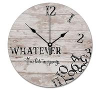 NZVCQVPU Reloj de pared de 15 pulgadas de madera antigua, grietas, color marrón oscuro, funciona con pilas Whatever I'm Late Anyways She Shed Decor Living Room Bedroom Kitchen Christmas Birthday Gift
