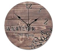 NZVCQVPU Reloj de pared de 15 pulgadas de madera antigua, grietas, color marrón oscuro, funciona con pilas Whatever I'm Late Anyways She Shed Decor Living Room Bedroom Kitchen Christmas Birthday Gift