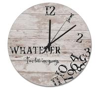 NZVCQVPU Reloj de pared de 15 pulgadas de madera antigua, grietas, color marrón oscuro, funciona con pilas Whatever I'm Late Anyways She Shed Decor Living Room Bedroom Kitchen Christmas Birthday Gift