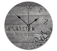 NZVCQVPU Reloj de pared de 15 pulgadas de madera antigua, grietas, color marrón oscuro, funciona con pilas Whatever I'm Late Anyways She Shed Decor Living Room Bedroom Kitchen Christmas Birthday Gift