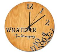 NZVCQVPU Reloj de pared de 15 pulgadas de madera antigua, grietas, color marrón oscuro, funciona con pilas Whatever I'm Late Anyways She Shed Decor Living Room Bedroom Kitchen Christmas Birthday Gift