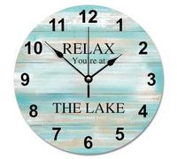 NZVCQVPU Reloj de pared de madera vintage de grano de madera, funciona con pilas, 38 cm, reloj Relax You're At The Lake fácil de leer, sol, playa, decoración del hogar para cocina, dormitorio, sala de