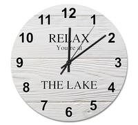 NZVCQVPU Reloj de pared vintage de madera blanca con suelo de madera Relax You're At The Lake, relojes de pared grandes, funciona con pilas, reloj de pared de 38 cm, decoración silenciosa para sala de