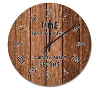 NZVCQVPU Retro Wood Grain Crack Dark Brown Wooden Wall Clock Time Spent with Family 15 Inch Wall Clocks Battery Operated Retirement Decor for Living Room Bedroom Office