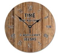 NZVCQVPU Retro Wood Grain Crack Dark Brown Wooden Wall Clock Time Spent with Family 15 Inch Wall Clocks Battery Operated Retirement Decor for Living Room Bedroom Office