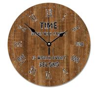 NZVCQVPU Retro Wood Grain Crack Dark Brown Wooden Wall Clock Time Spent with Family 15 Inch Wall Clocks Battery Operated Retirement Decor for Living Room Bedroom Office