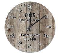 NZVCQVPU Retro Wood Grain Crack Dark Brown Wooden Wall Clock Time Spent with Family 15 Inch Wall Clocks Battery Operated Retirement Decor for Living Room Bedroom Office
