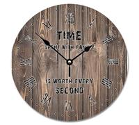 NZVCQVPU Retro Wood Grain Crack Dark Brown Wooden Wall Clock Time Spent with Family 15 Inch Wall Clocks Battery Operated Retirement Decor for Living Room Bedroom Office