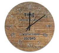 NZVCQVPU Retro Wood Grain Crack Dark Brown Wooden Wall Clock Time Spent with Family 15 Inch Wall Clocks Battery Operated Retirement Decor for Living Room Bedroom Office
