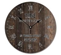 NZVCQVPU Retro Wood Grain Crack Dark Brown Wooden Wall Clock Time Spent with Family 15 Inch Wall Clocks Battery Operated Retirement Decor for Living Room Bedroom Office