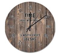 NZVCQVPU Retro Wood Grain Crack Dark Brown Wooden Wall Clock Time Spent with Family 15 Inch Wall Clocks Battery Operated Retirement Decor for Living Room Bedroom Office
