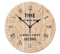 NZVCQVPU Retro Wood Grain Crack Dark Brown Wooden Wall Clock Time Spent with Family 15 Inch Wall Clocks Battery Operated Retirement Decor for Living Room Bedroom Office
