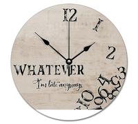 NZVCQVPU Rustic Wood Grain Crack Large Wall Clocks Battery Operated 15 Inch Whatever I'm Late Anyways Clock Silent Coastal Decor for Living Room Kitchen Bedroom Classroom