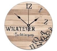NZVCQVPU Rustic Wood Grain Crack Large Wall Clocks Battery Operated 15 Inch Whatever I'm Late Anyways Clock Silent Coastal Decor for Living Room Kitchen Bedroom Classroom