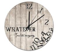 NZVCQVPU Rustic Wood Grain Crack Large Wall Clocks Battery Operated 15 Inch Whatever I'm Late Anyways Clock Silent Coastal Decor for Living Room Kitchen Bedroom Classroom
