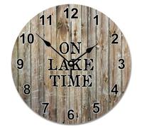 NZVCQVPU Shabby Chic Weathered Barn Wood Wooden Wall Clock On Lake Time Wall Clocks Battery Operated 12 Inch Men Cave Wall Clock Silent No Ticking Decor for Office School Bathroom