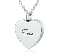 NZVCQVPU Steel Ashes Necklace, Memorial Urns Necklace Heart-Shaped Engraved Son Cremation Necklaces with Ashes