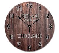 NZVCQVPU Tuscan Wood Grain 15 Inch Large Wall Clocks Battery Operated Relax You're At The Lake Wall Clock Lake Life Home Decor for Bedroom Living Room Kitchen School Classroom