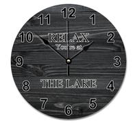 NZVCQVPU Tuscan Wood Grain 15 Inch Large Wall Clocks Battery Operated Relax You're At The Lake Wall Clock Lake Life Home Decor for Bedroom Living Room Kitchen School Classroom