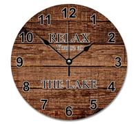 NZVCQVPU Tuscan Wood Grain 15 Inch Large Wall Clocks Battery Operated Relax You're At The Lake Wall Clock Lake Life Home Decor for Bedroom Living Room Kitchen School Classroom