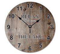 NZVCQVPU Tuscan Wood Grain 15 Inch Large Wall Clocks Battery Operated Relax You're At The Lake Wall Clock Lake Life Home Decor for Bedroom Living Room Kitchen School Classroom