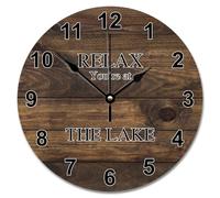 NZVCQVPU Tuscan Wood Grain 15 Inch Large Wall Clocks Battery Operated Relax You're At The Lake Wall Clock Lake Life Home Decor for Bedroom Living Room Kitchen School Classroom