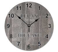 NZVCQVPU Tuscan Wood Grain 15 Inch Large Wall Clocks Battery Operated Relax You're At The Lake Wall Clock Lake Life Home Decor for Bedroom Living Room Kitchen School Classroom