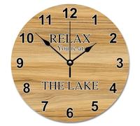 NZVCQVPU Tuscan Wood Grain 15 Inch Large Wall Clocks Battery Operated Relax You're At The Lake Wall Clock Lake Life Home Decor for Bedroom Living Room Kitchen School Classroom
