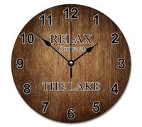 NZVCQVPU Tuscan Wood Grain 15 Inch Large Wall Clocks Battery Operated Relax You're At The Lake Wall Clock Lake Life Home Decor for Bedroom Living Room Kitchen School Classroom