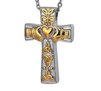 NZVCQVPU Urn Necklace Human Ashes,Celtic Cross Claddagh with Heart Stainless Steel Pendant Urn Urn Pendant for Ashes