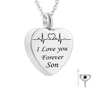NZVCQVPU Urn Pendant Necklace,Heart and ECG with Engraving I Love You Forever... Urn Necklaces for Ashes Stainless Steel Necklace Urns for Human Ashes