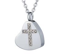 NZVCQVPU Urn Pendants for Human Ashes,Heart with Cross White Cubic Zirconia Pet Ashes Necklace Stainless Steel Ashes Necklace
