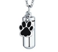NZVCQVPU Urns for Human Ashes Necklace,Cylinder with Dog Paw Print Stainless Steel Urn Pendants Pendant for Ashes