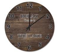 NZVCQVPU Vintage Wood Floor White Wooden Wall Clock Relax You're At The Lake Large Wall Clocks Battery Operated 15 Inch Men Cave Wall Clock Silent Decor for Living Room Bedroom Office