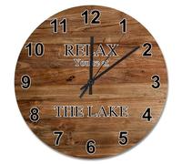 NZVCQVPU Vintage Wood Floor White Wooden Wall Clock Relax You're At The Lake Large Wall Clocks Battery Operated 15 Inch Men Cave Wall Clock Silent Decor for Living Room Bedroom Office