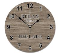 NZVCQVPU Vintage Wood Floor White Wooden Wall Clock Relax You're At The Lake Large Wall Clocks Battery Operated 15 Inch Men Cave Wall Clock Silent Decor for Living Room Bedroom Office